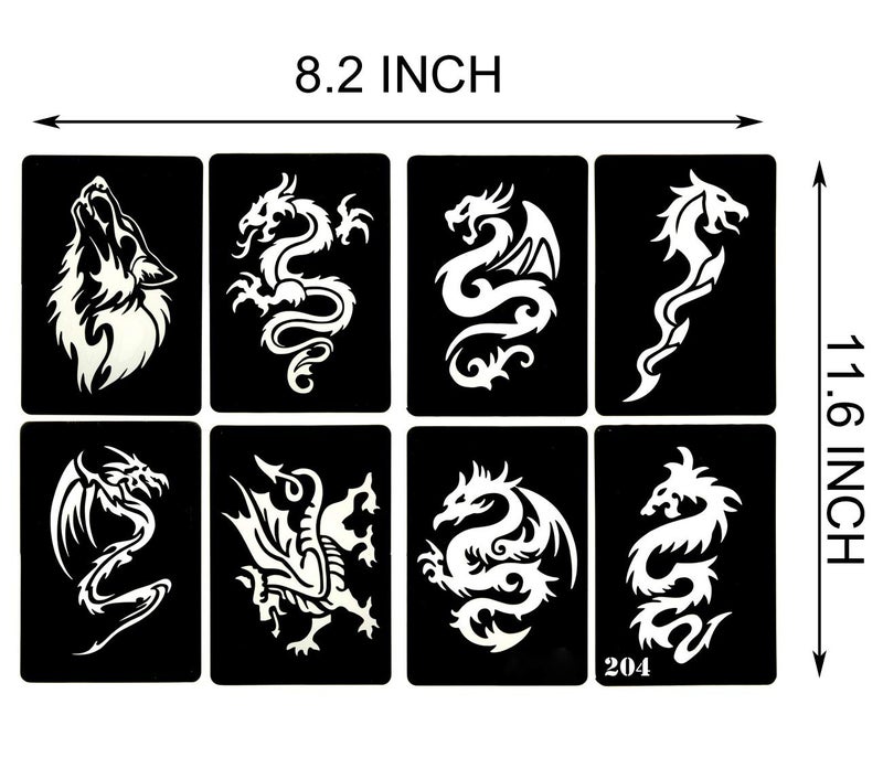 Kotbs 4 Sheets Temporary Tattoo Stencils, 32pcs Animal Patterns Henna Tattoo Stencil Kit Temporary Glitter Airbrush Tattoo Stencils Arabian Tattoo Stickers for Face Body Paint Art - Image 5